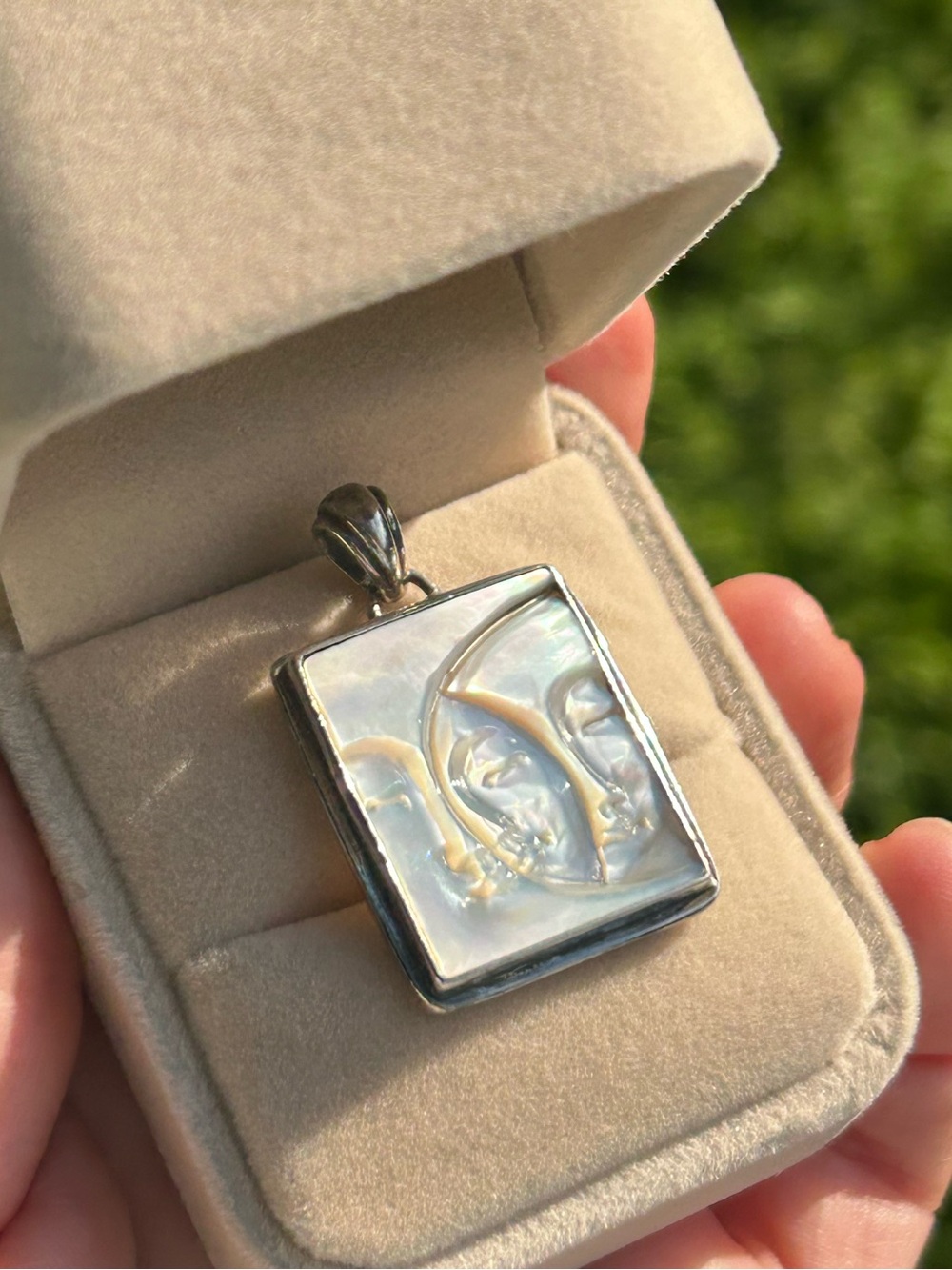 Celestial Sterling Silver Moon Pendant  Retro 90s Mother of Pearl